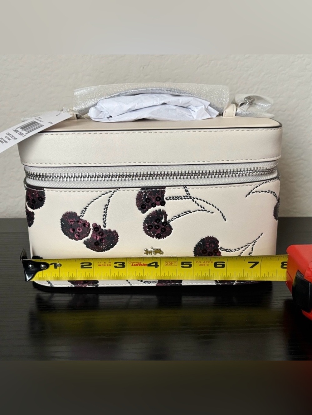 Coach Cream βTrainβ Case with Sequin Cherry Motif & Mirror inside! π NWT - Picture 6 of 9